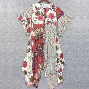 Umgee Dress Sz S Boho Floral Patchwork Asymmetrical Handkerchief Hem Lagenlook